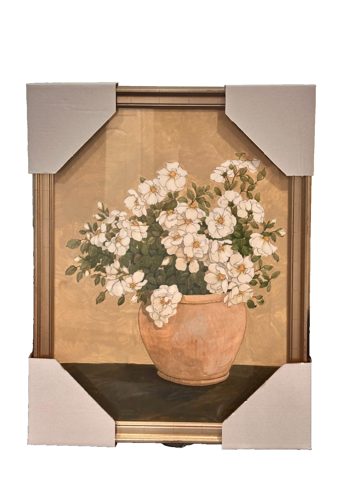 Potted Rose art Carleigh Courey 21×27 framed PotteryBarn gold