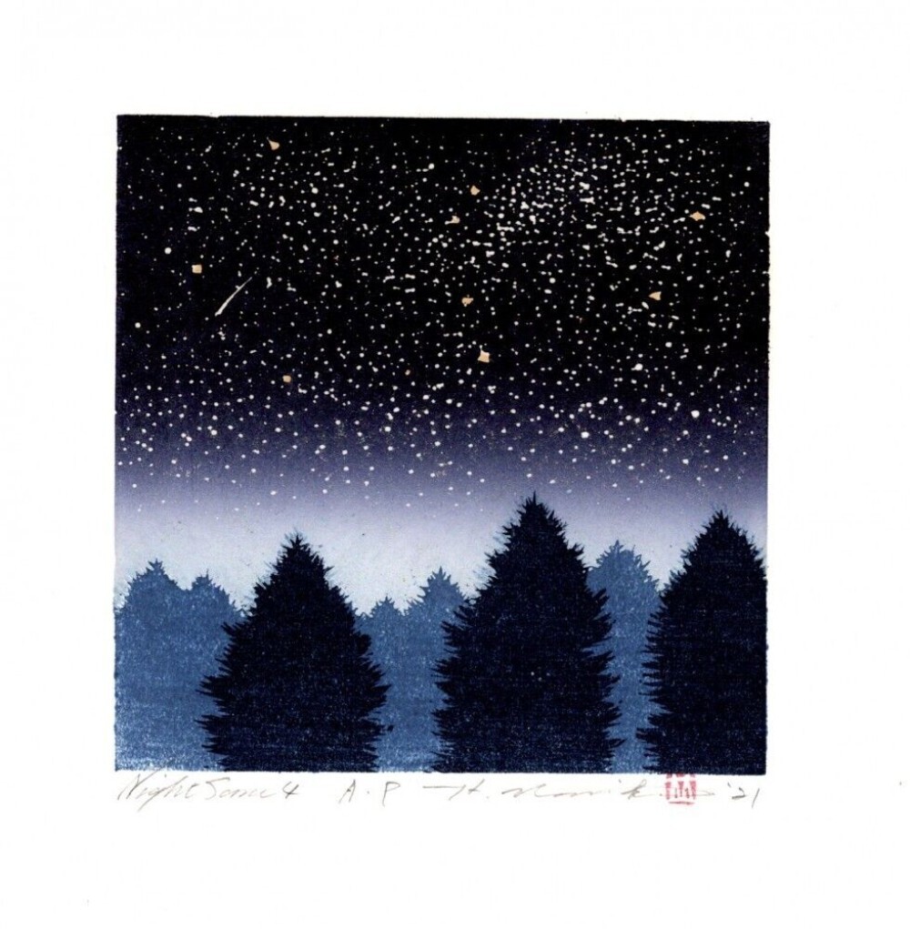 Hajime Namiki Wood Block Print Night Scene-4 Limited to 300 Japan 14 x 14cm