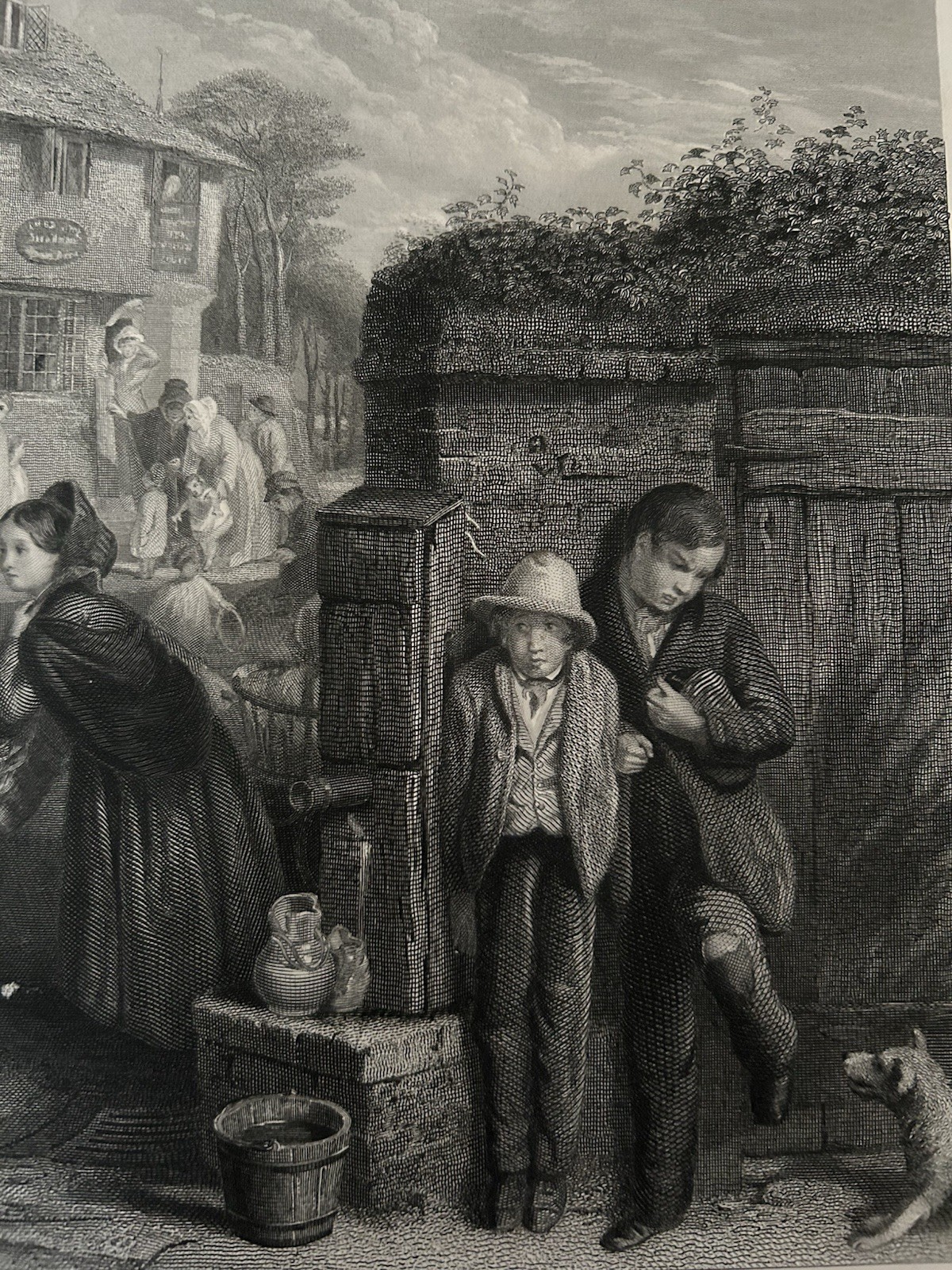 Antique Print The Broken Window c1800s Etching by W. H. Knight & H. Lemon