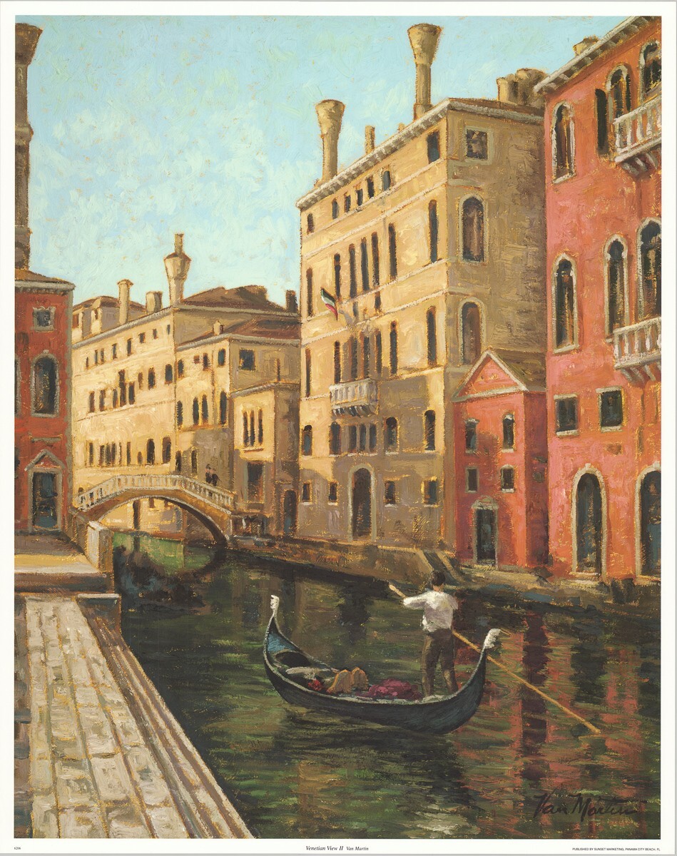 Van Martin Street in Venice Itlay with Gondolas Venetian View I 23×29 in