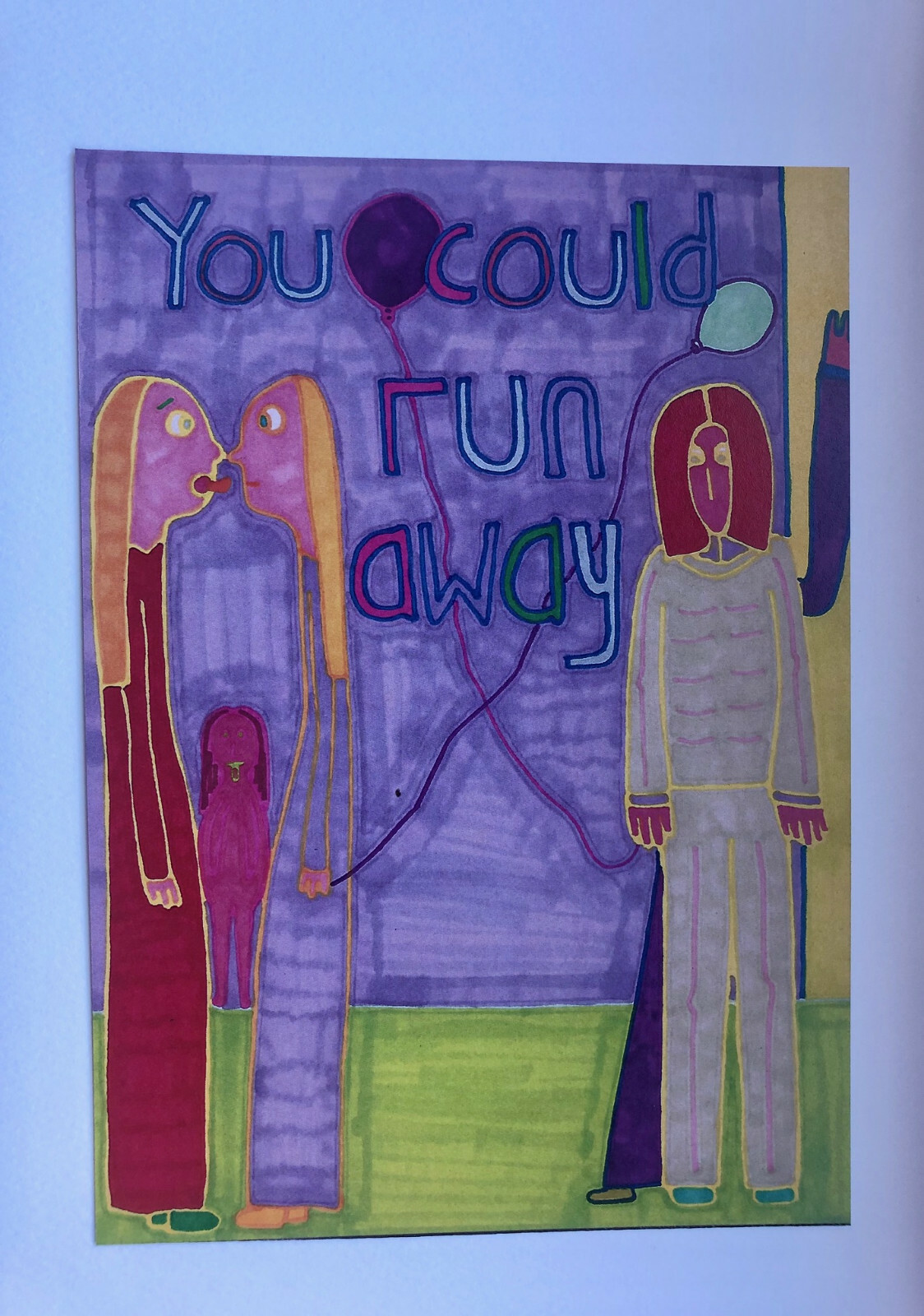 Outsider Art Brut Signed Art Print, ‘You Could Run Away’, Unusual. Jay Snelling