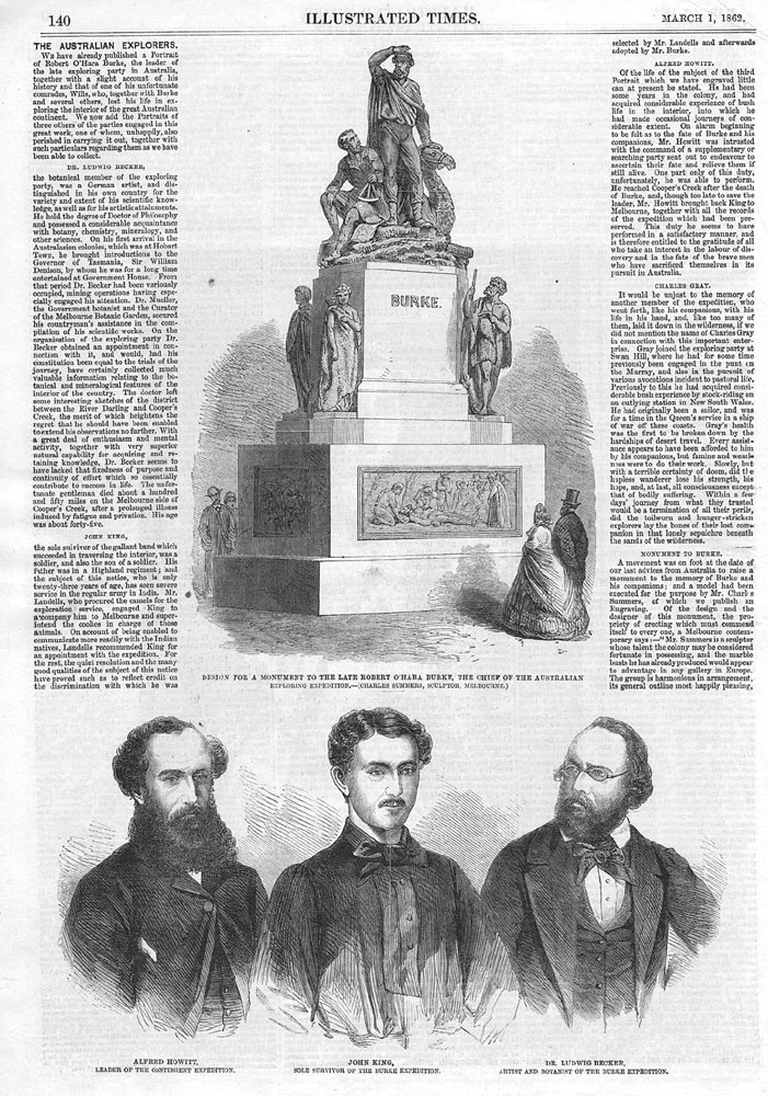 AUSTRALIA Explorers Burke, Howitt, King, & Becker – Antique Print 1862