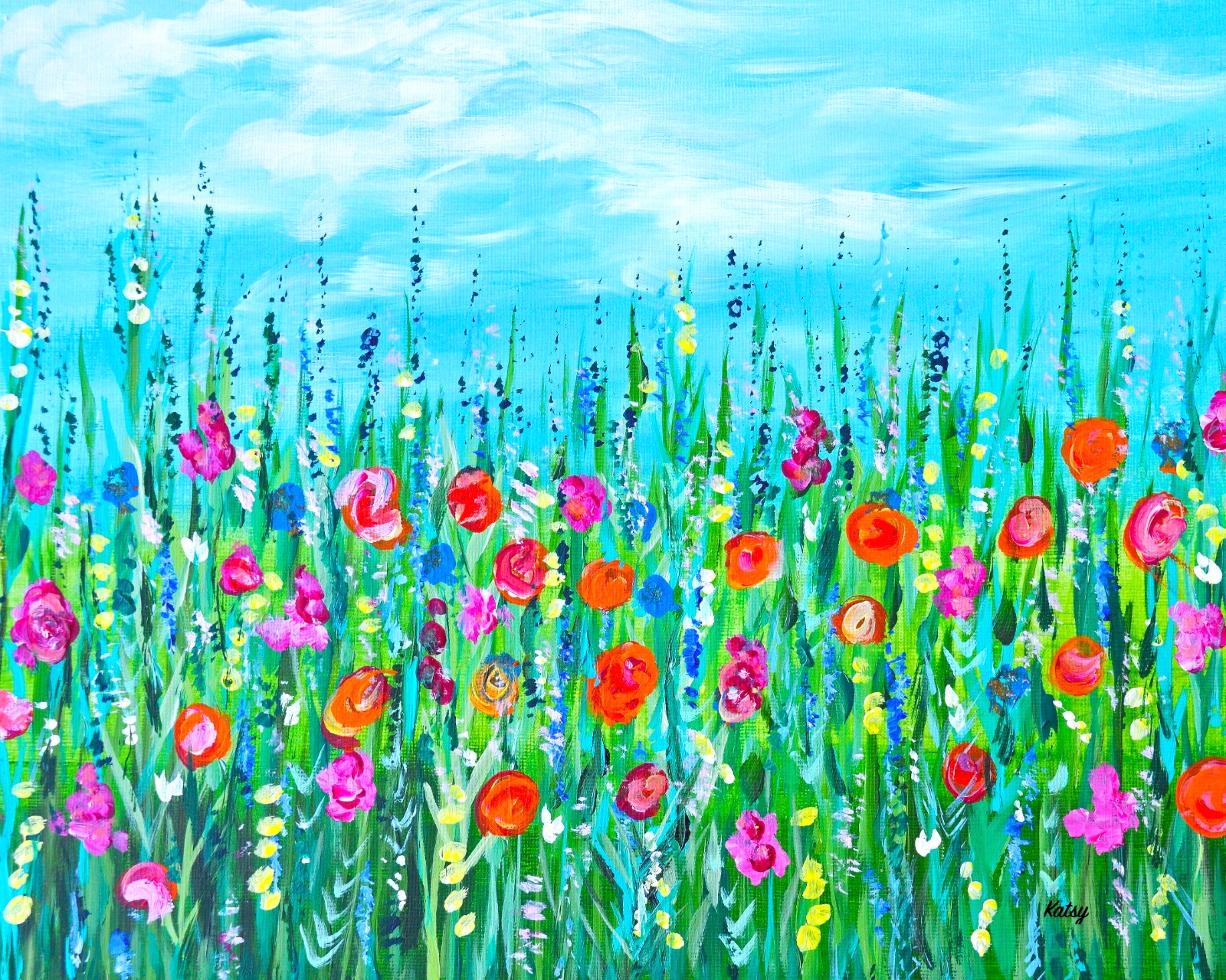 Wall Art Print 8×10 Summer Wildflower Meadow, Colorful Flowers From Painting
