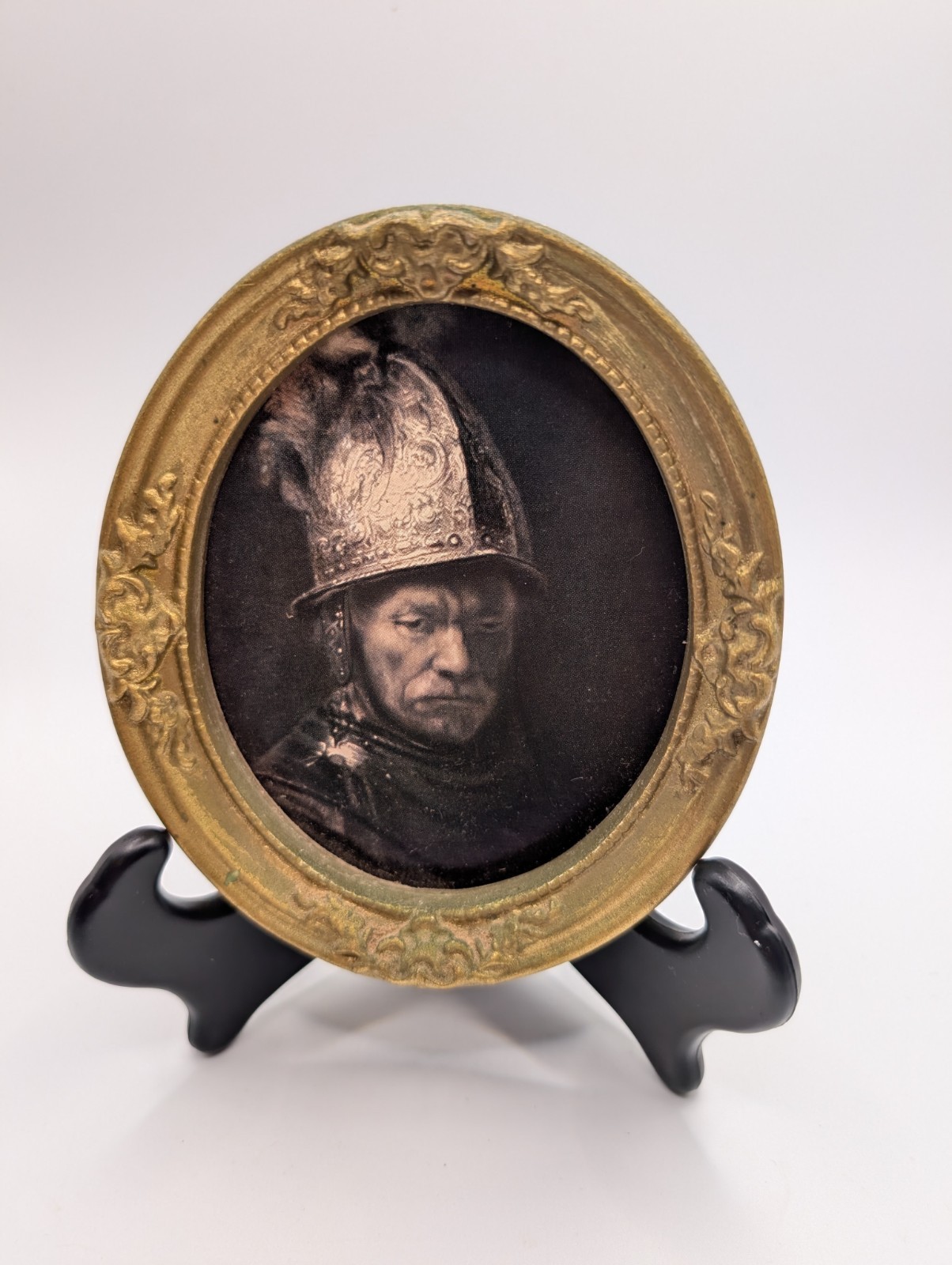 Vintage Oval Framed Rembrandt Print Solider Gold Ornate Ceramic Frame