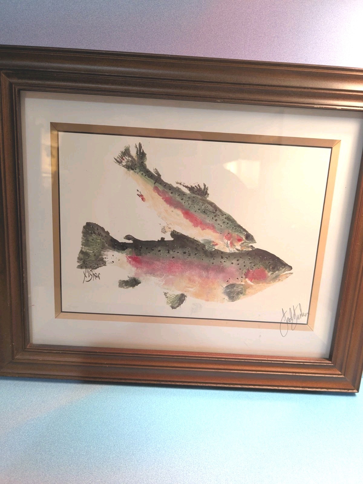 Colorful Salmon Trout Watercolor Print Framed Artwork Man Cave Fishing Decor