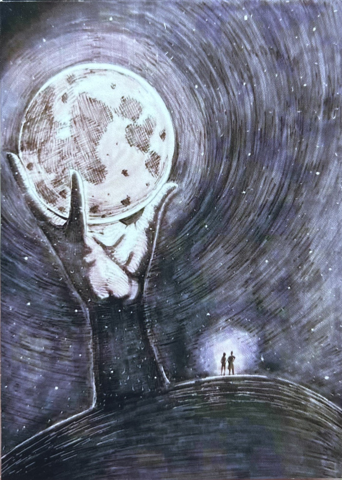 4×6 Art Print of Original Ink Drawing Moonscape Ademade-stl