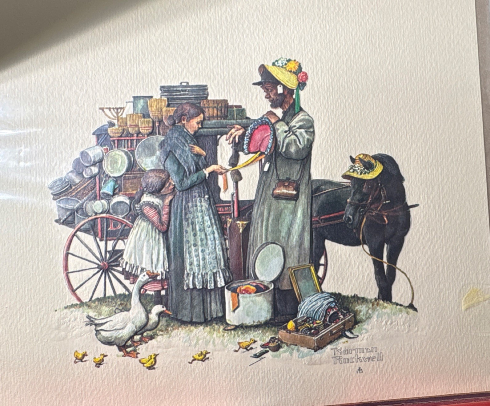 Norman Rockwell Print Illustration Art Horse Wagon Figures Landscape Unframed