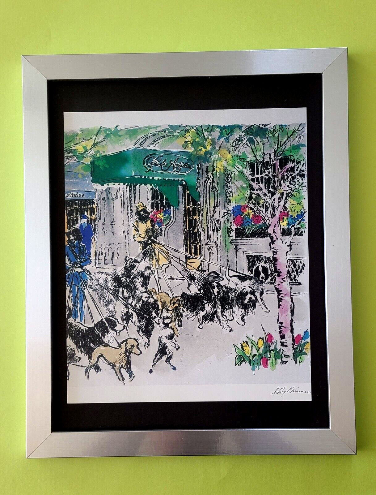 LEROY NEIMAN + 1980’S VINTAGE SIGNED PRINT FRAMED + DOG WALKER NEW YORK