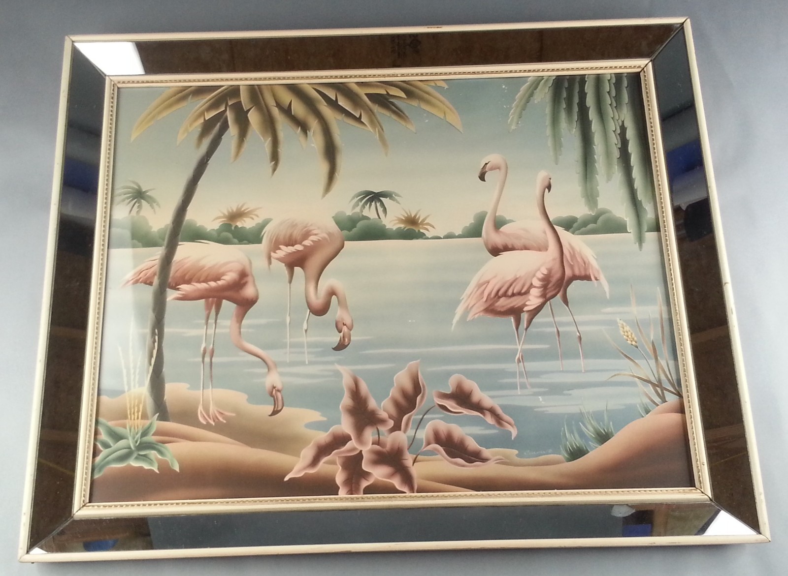 Vintage Mid Century Modern Flamingo Lithograph Picture Print Turner Mirror