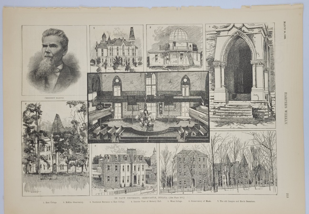 De Pauw University Greencastle Indiana 1888 vintage print