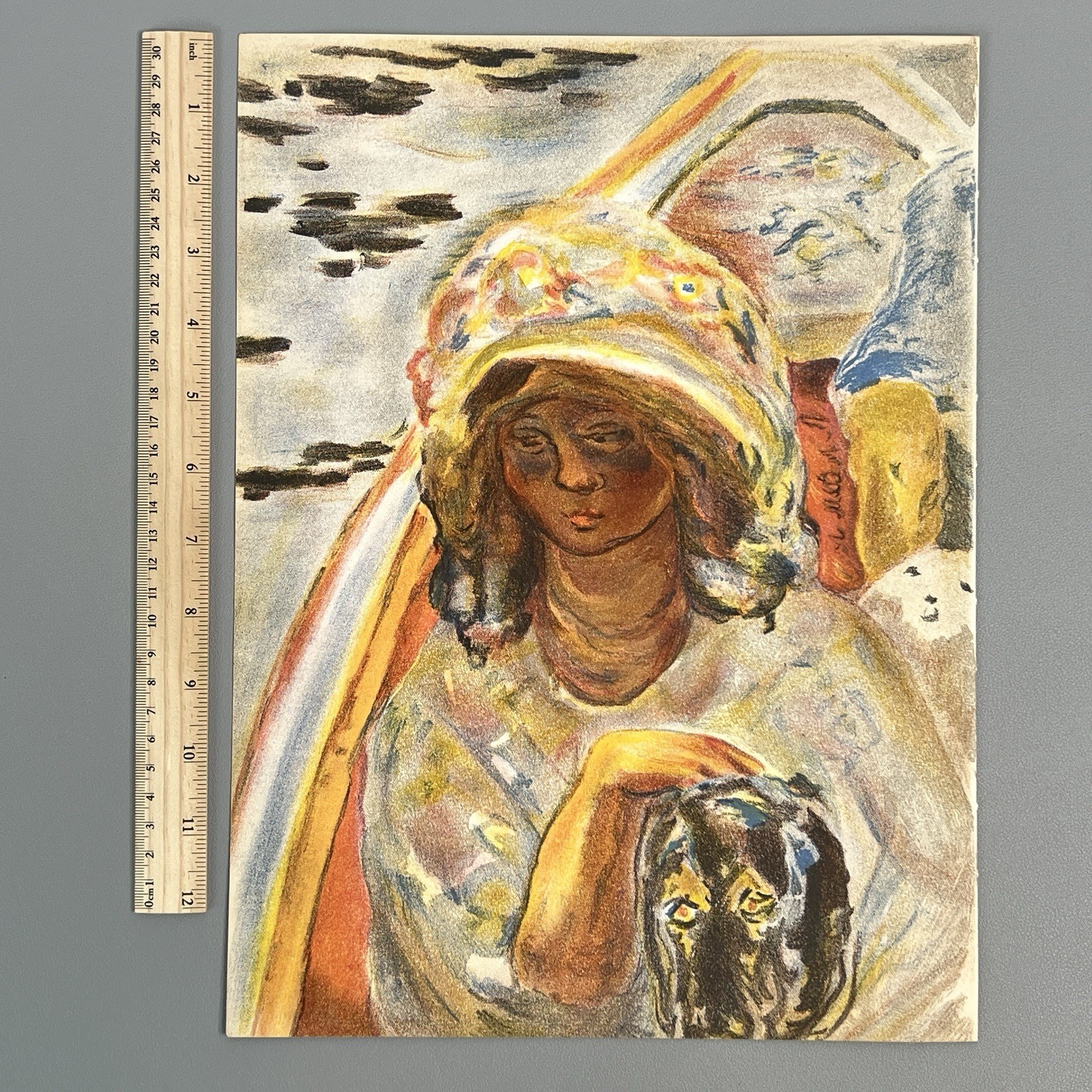 1939 Pierre Bonnard Original Color Lithograph Verve 5-6 Girl Boat Dog Art 14×10