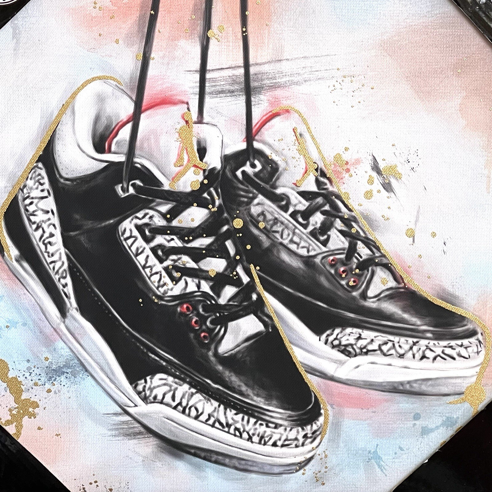 NOTORIART Wall Art Print NIKE AIR JORDAN 3 Black Sneakers Shoes Canvas 14×14 NEW