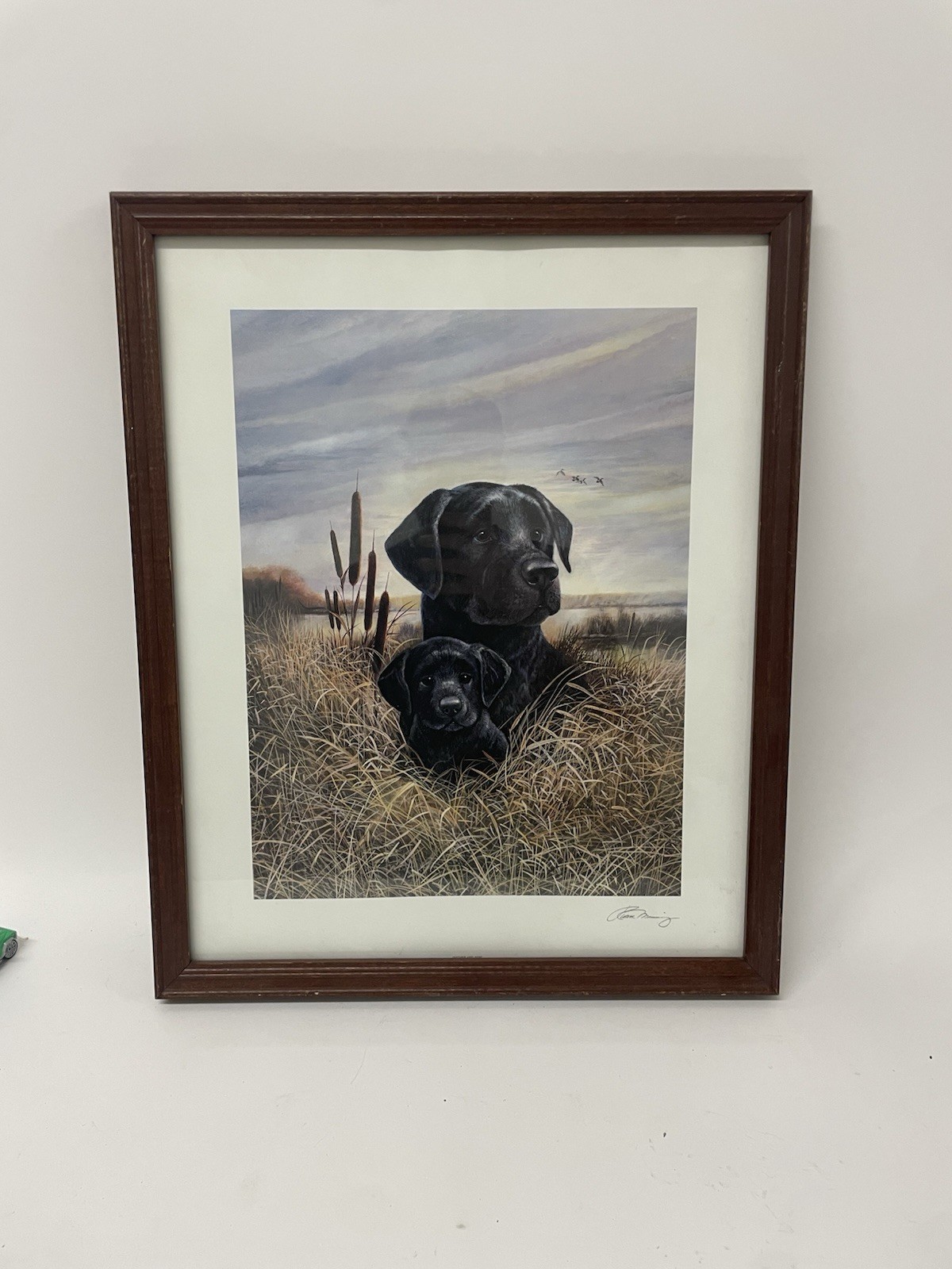 BLACK LAB DOG PICTURE PUPPY DUCK HUNTING RUANE MANNING MATTED FRAMED SIgned