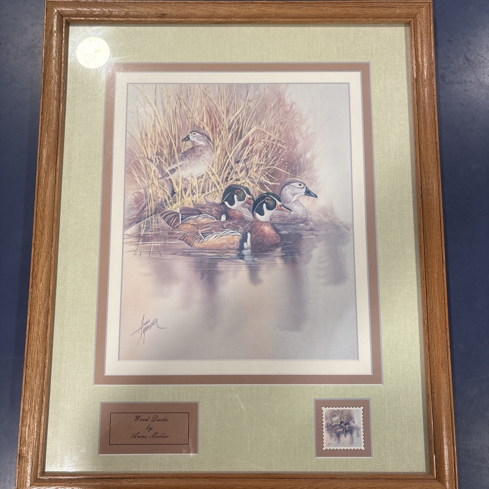 Anni Moller Signed Matted Framed Art Print Wood Ducks Stamp Edition 22 X 17