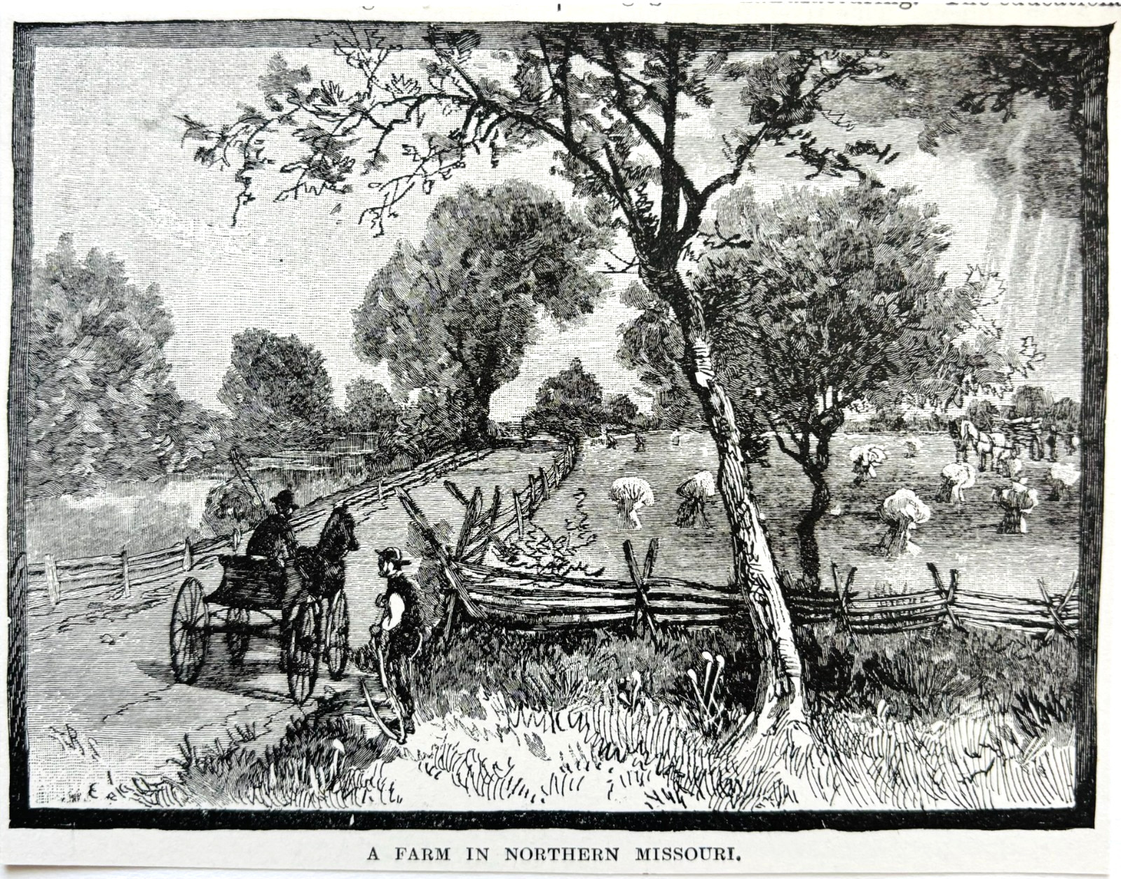1895 A Farm In Northern Missouri Wood Engraving Victorian Country Carriage A9B