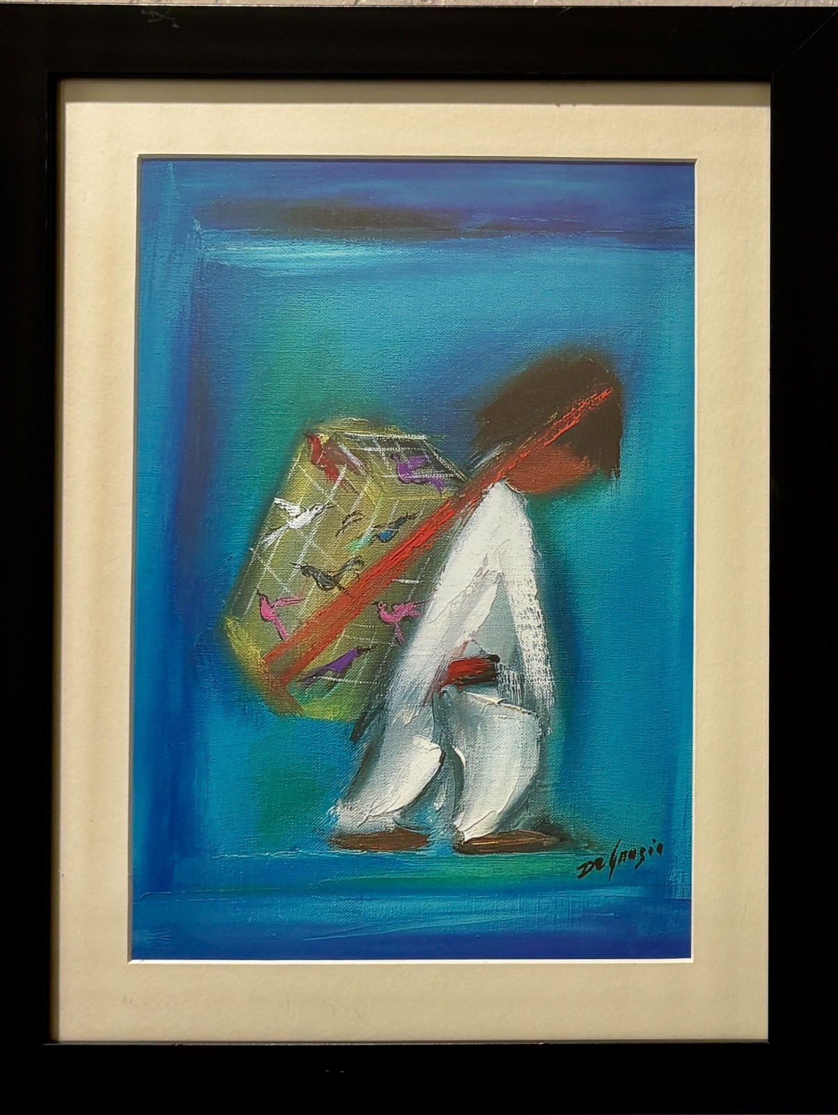 Untitled. Boy Carrying Bird Cage Ted De Grazia