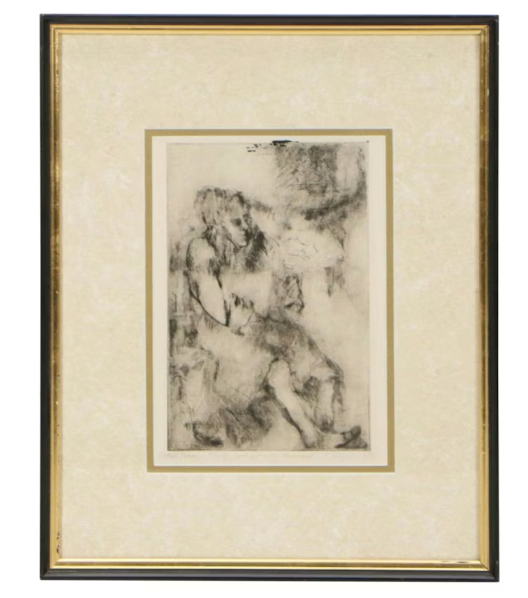 Framed Ink Etching Artist Proof “Self Portrait With Sketchbook” 1962 Signed