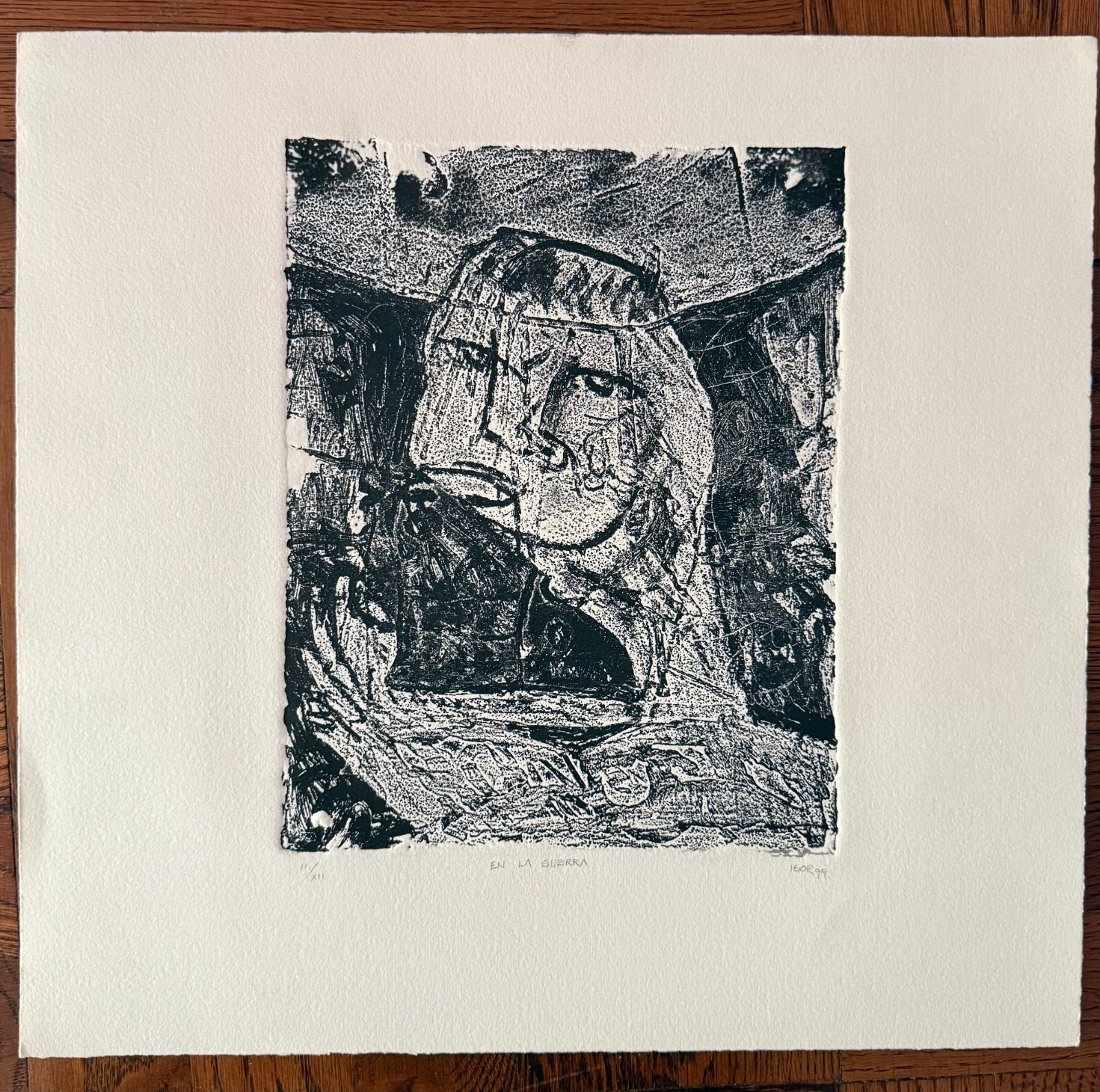 Vtg Ltd Ed embossed Print Face of Guerra War Ex Kartofel Estate Mexico Fine Art
