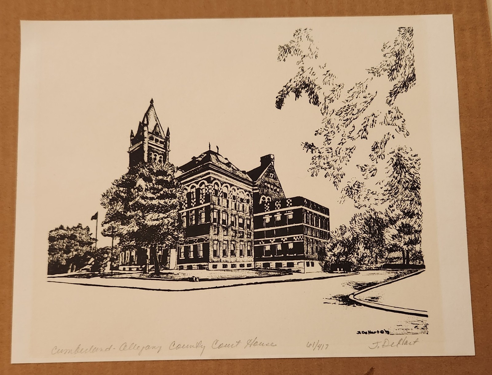 Pen & Ink Print Allegany Country Court House Cumberland Maryland 61/417 J DeHart
