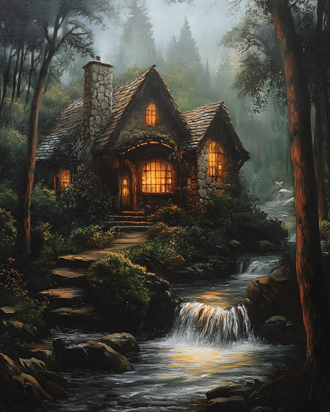 8×10 Cozy Storybook House in Woods Art Print Classic Illustration – 578747066