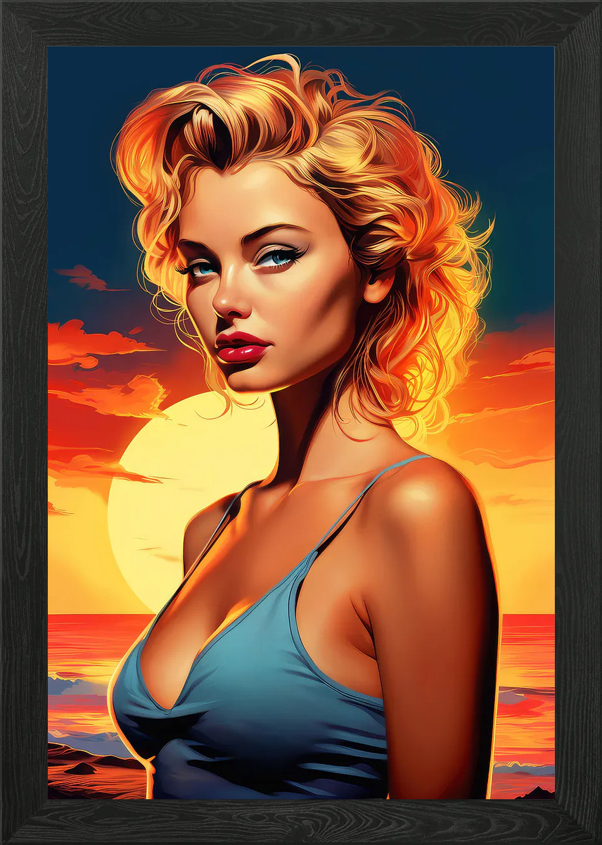 Summer Vibes Blondie Woman Framed Wall Art Poster Canvas Print Picture