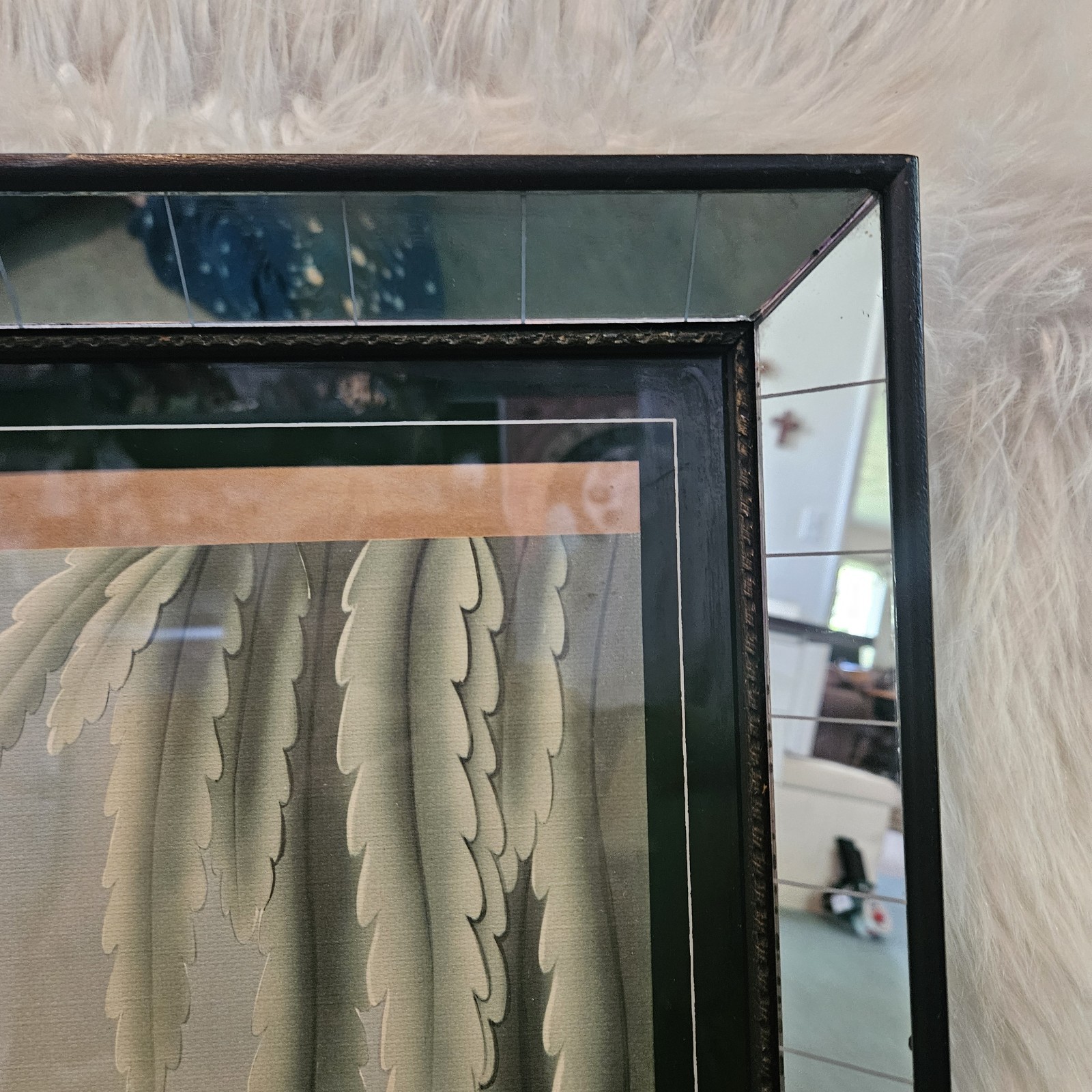 VTG Mid Century Flamingos Lithograph Picture Print by Turner Mirror Frame 32×26″
