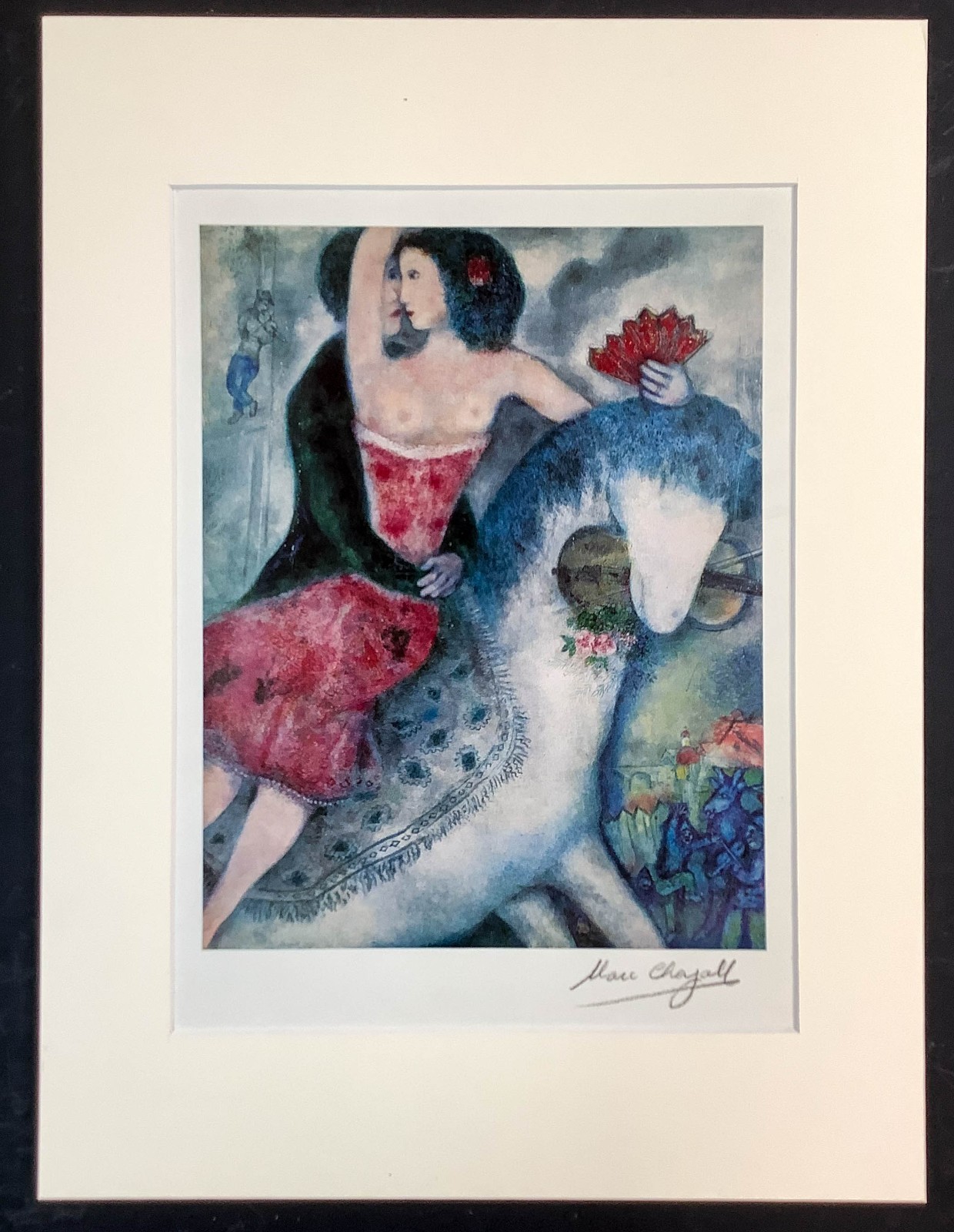 54 Year old Marc Chagall Tipped-In Plate Lithograph – 12×16 Matted Frame Ready