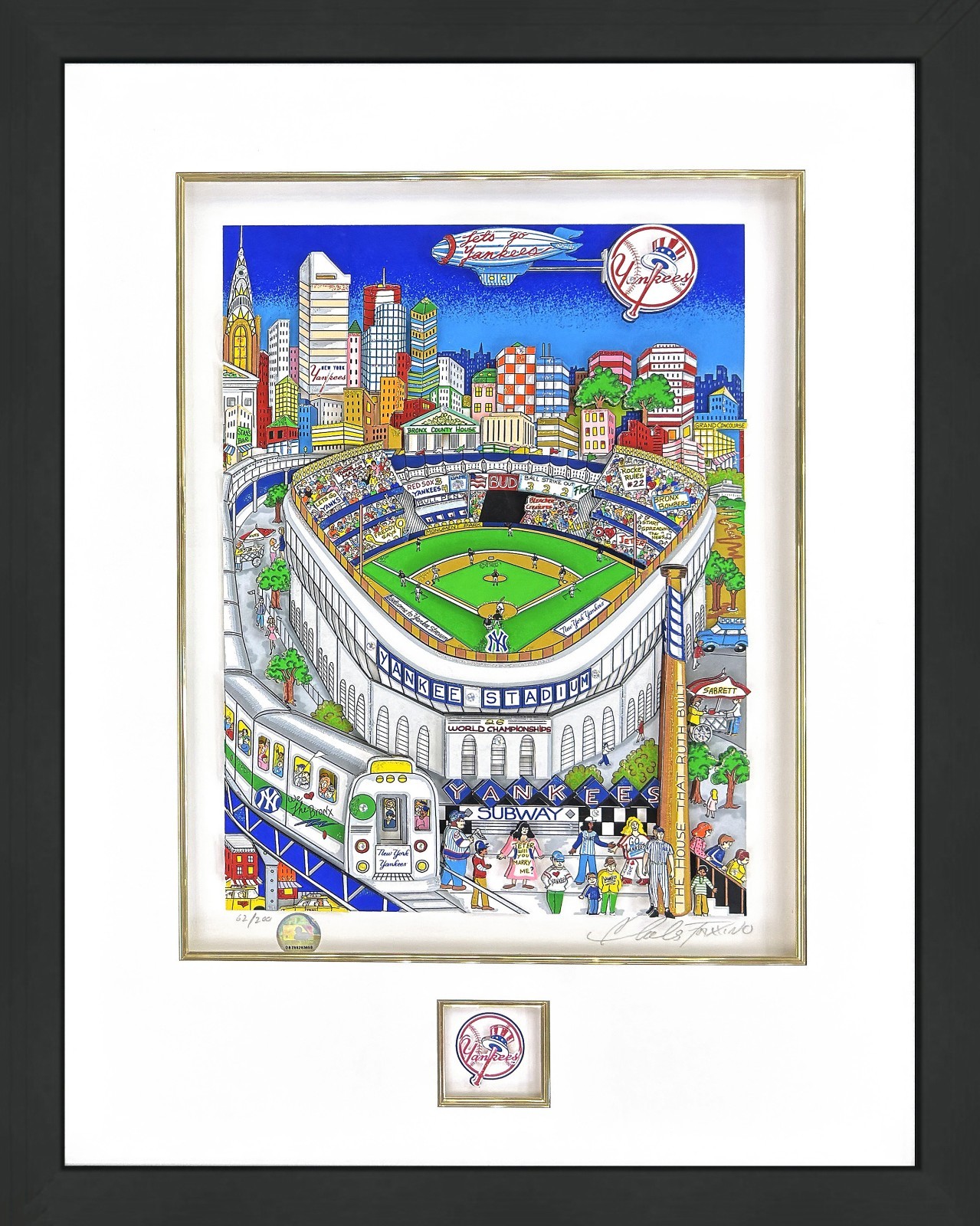 Charles Fazzino “Let’s Go Yankees” 2002 | Signed 3D Mixed Media | 29×23″ Framed