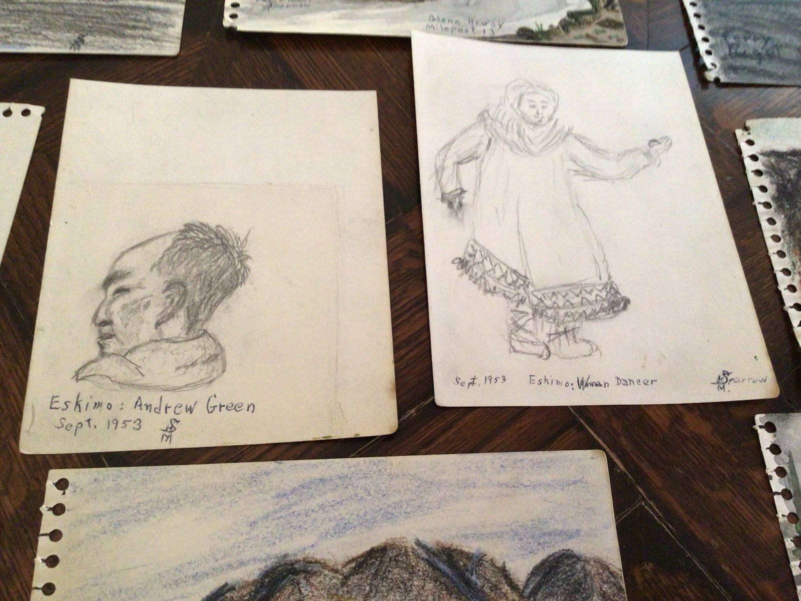 Vintage 1953 Alaska Artist H.M. SPARROW landscape DRAWINGS Inuit Nature