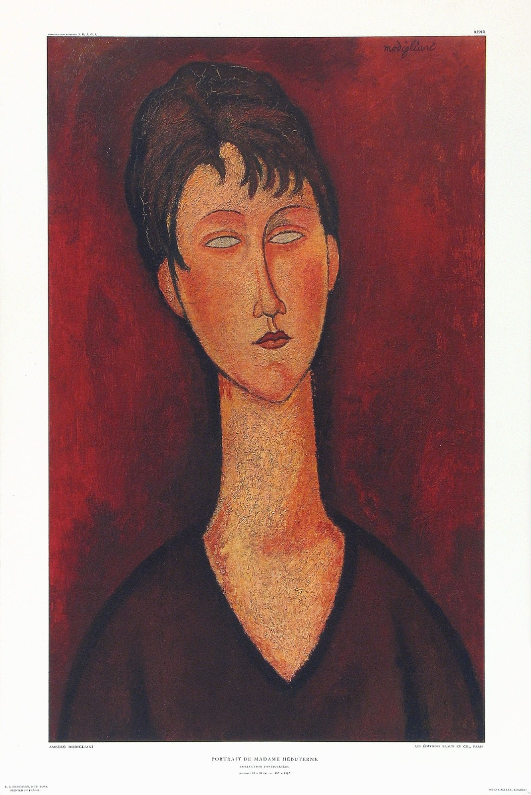AMADEO MODIGLIANI XRare Vtg c1958 Collotype Litho PORTRAIT DE MADAME HEBUTERNE