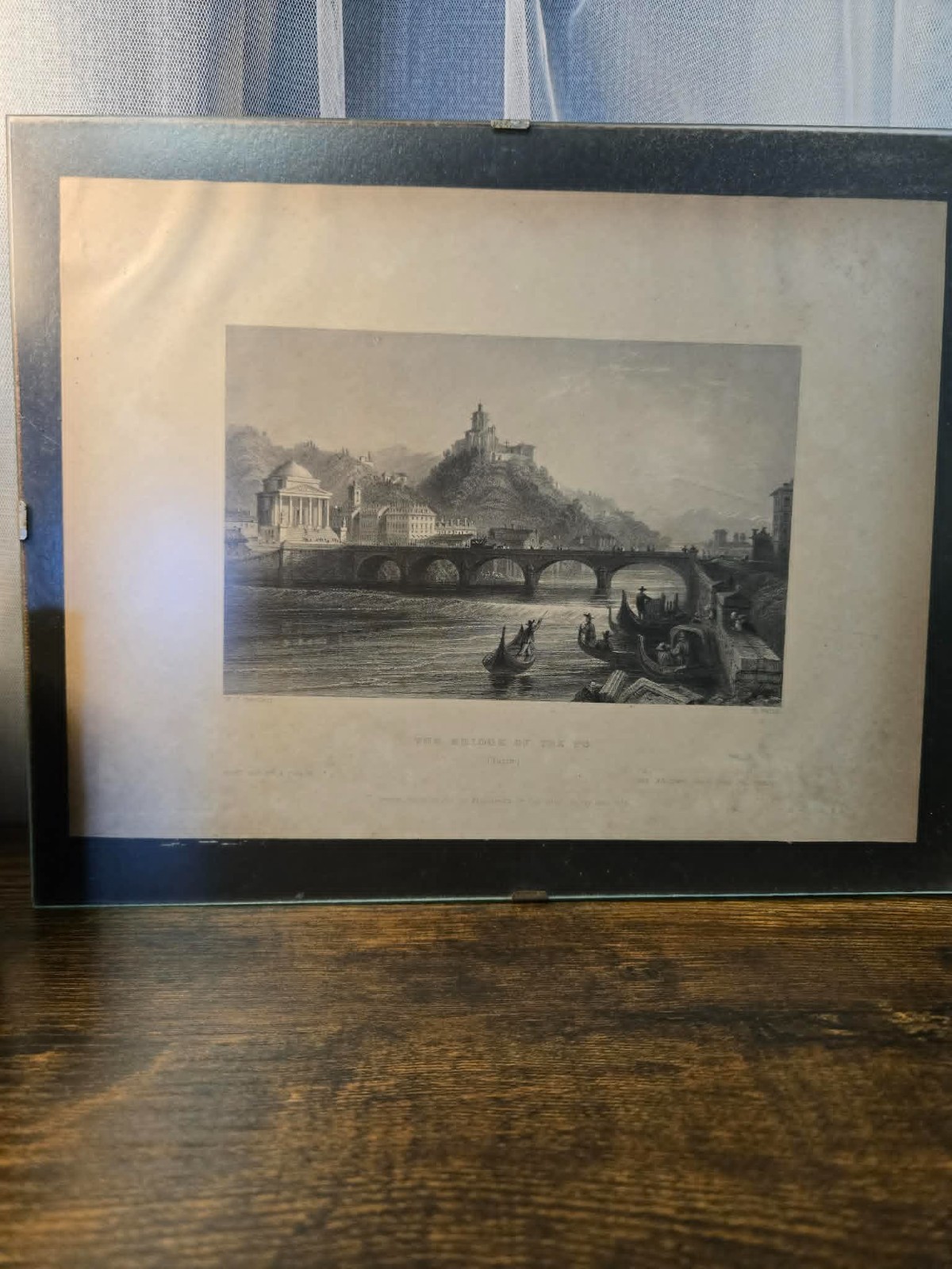 1938 William H. Bartlett Antique Steel Engraving Bridge of the Po Turin Italy