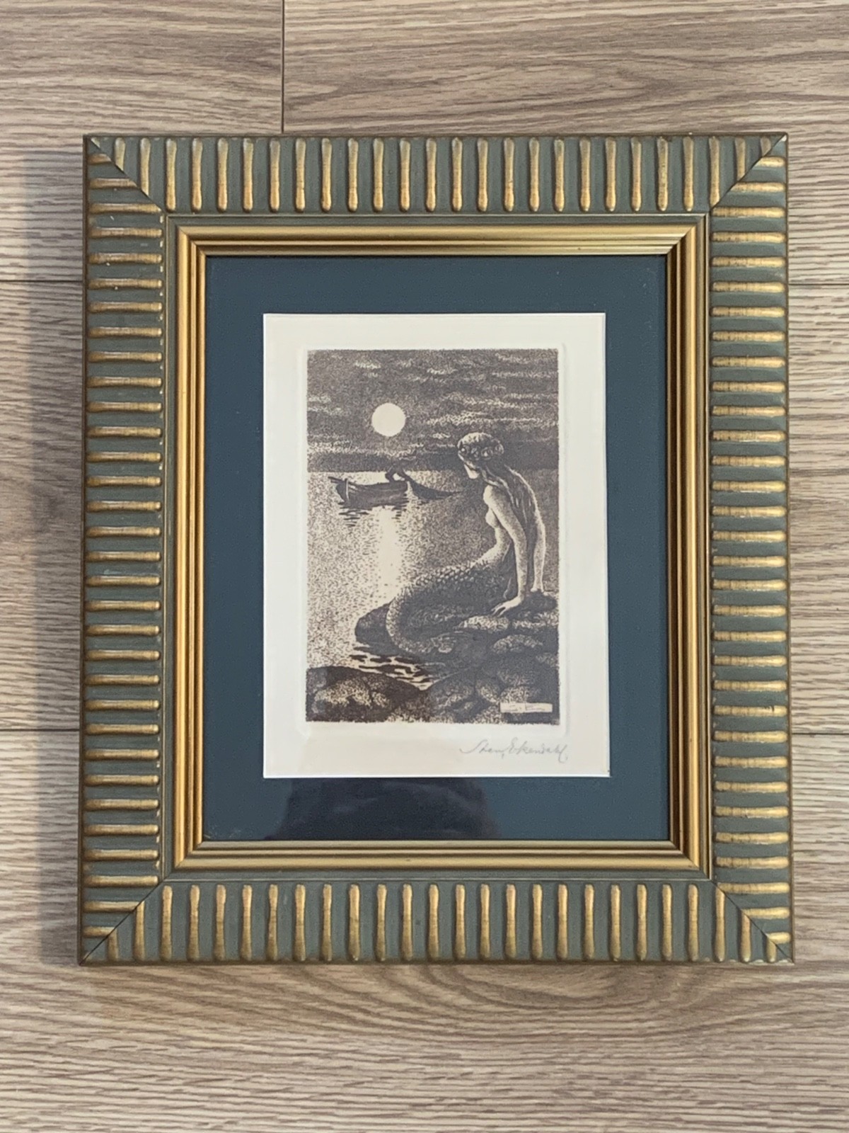 Signed Sten Ekendahl Swedish Mermaid Etching Mythological Figurative Artwork