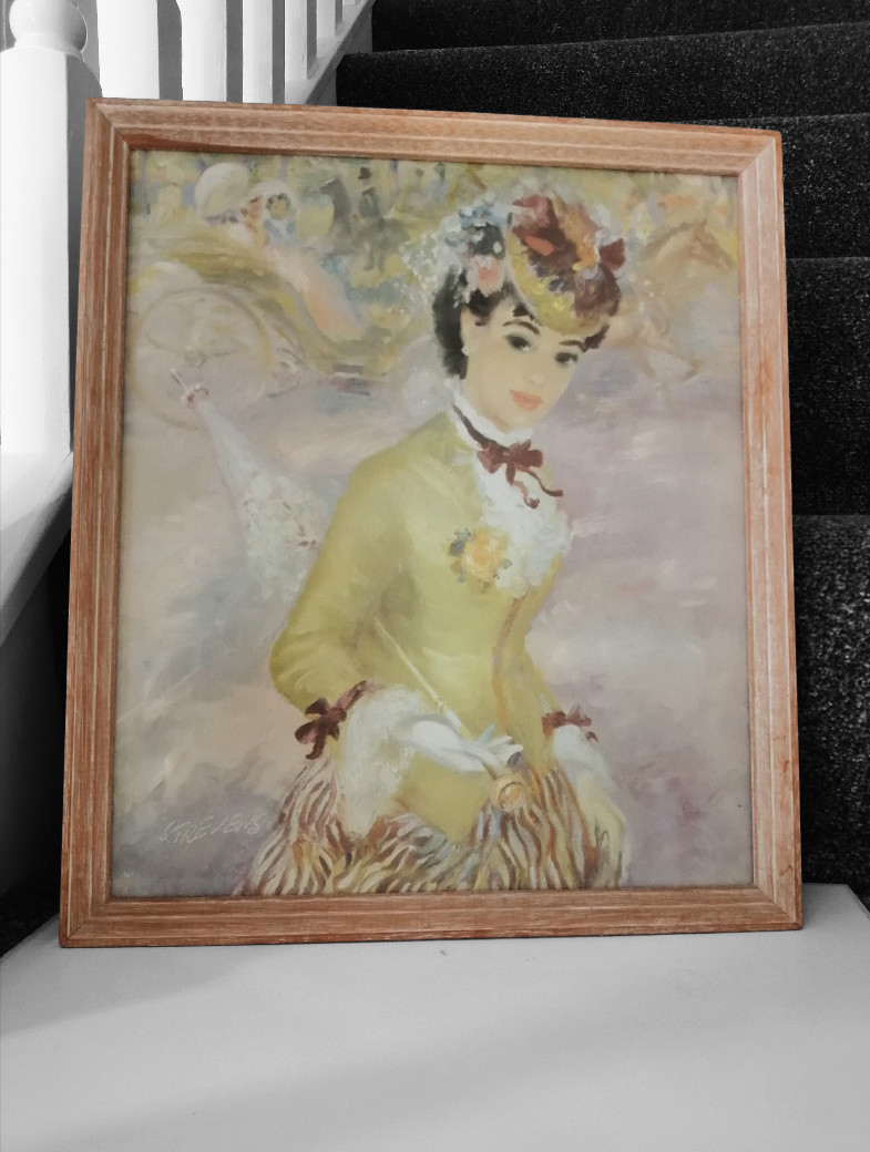 John L Strevens Vintage English Framed Print in the park 15″ x 13″ 1960s Signed