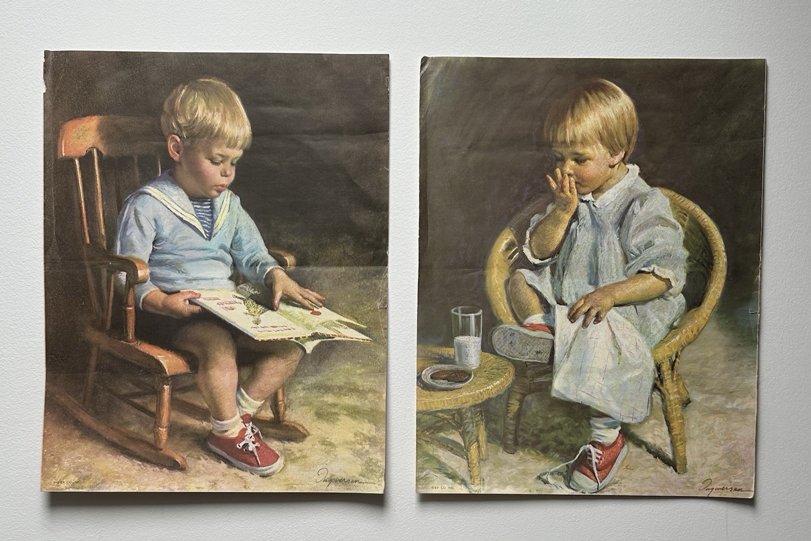 James Ingwersen Vintage Gretchen and Gary Folk Art Prints ’60s Set of Two 11×14