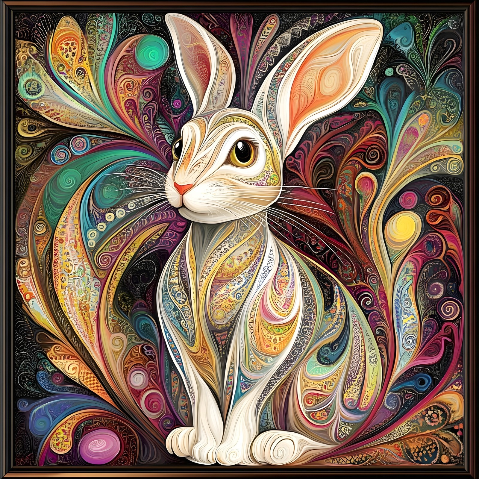 RABBIT / BUNNY – ART NOUVEAU COLOURS – OTHERS LISTED 8″ x 8″ UNFRAMED PRINT 856