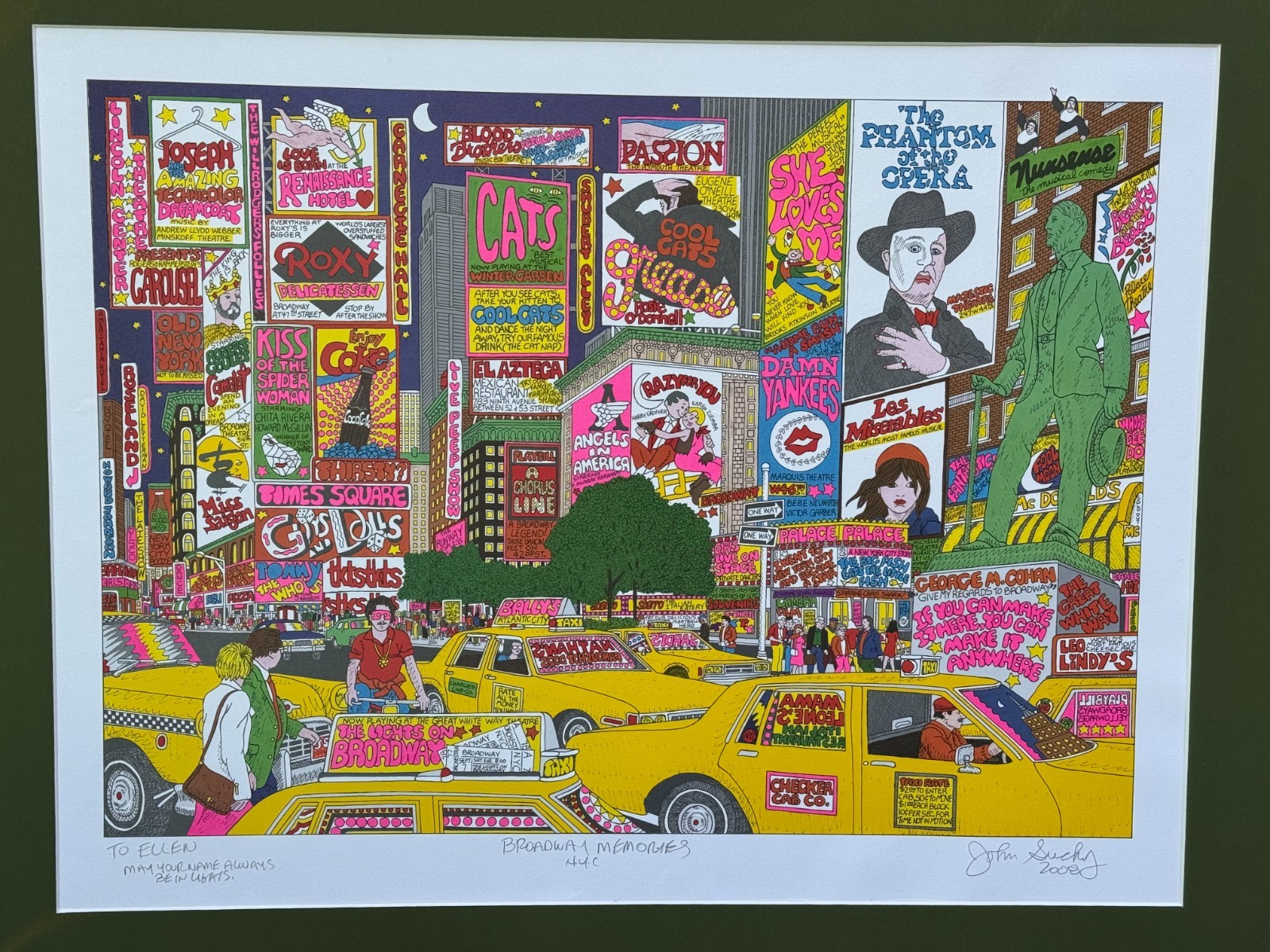 JOHN SUCHY ORIGINAL SIGNED LITHOGRAPH BROADWAY NEW YORK CITY TIMES SQUARE NYC
