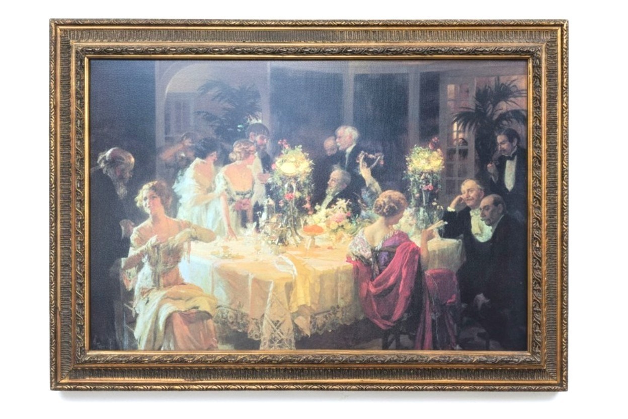 The End of Dinner – Canvas Print 42.3″ x 30.8″ Framed Elegant Victorian Scene