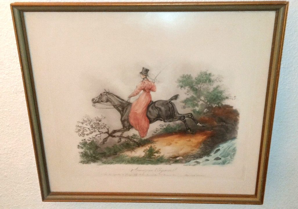 VINTAGE CARLE VERNET EQUESTRIAN HORSE RIDING PRINT ART 16 X 18″ FRAMED LOT OF 2