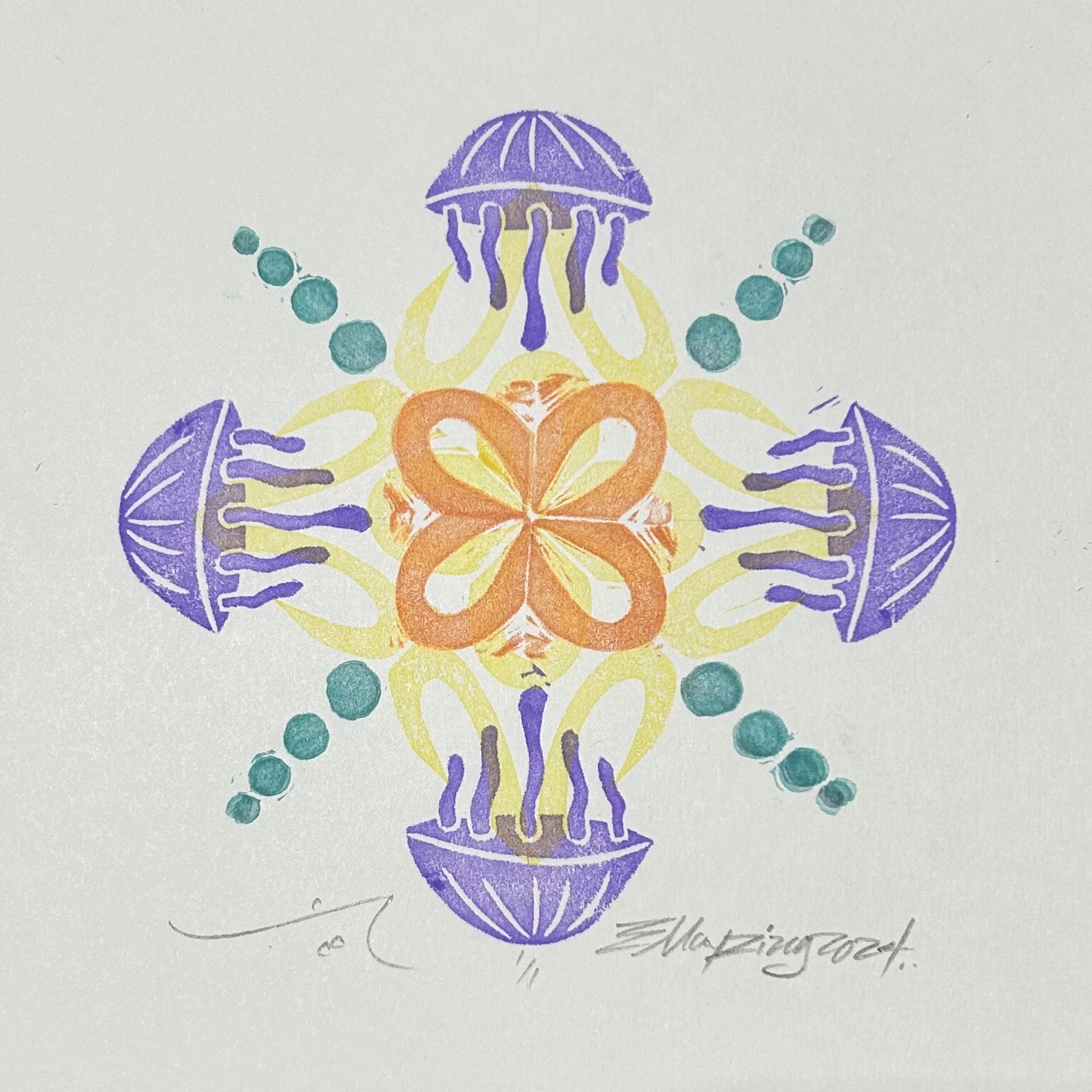 Jellyfish Mandala Block Print, Jellyfish Art, Ocean Art, Psychedelic Art