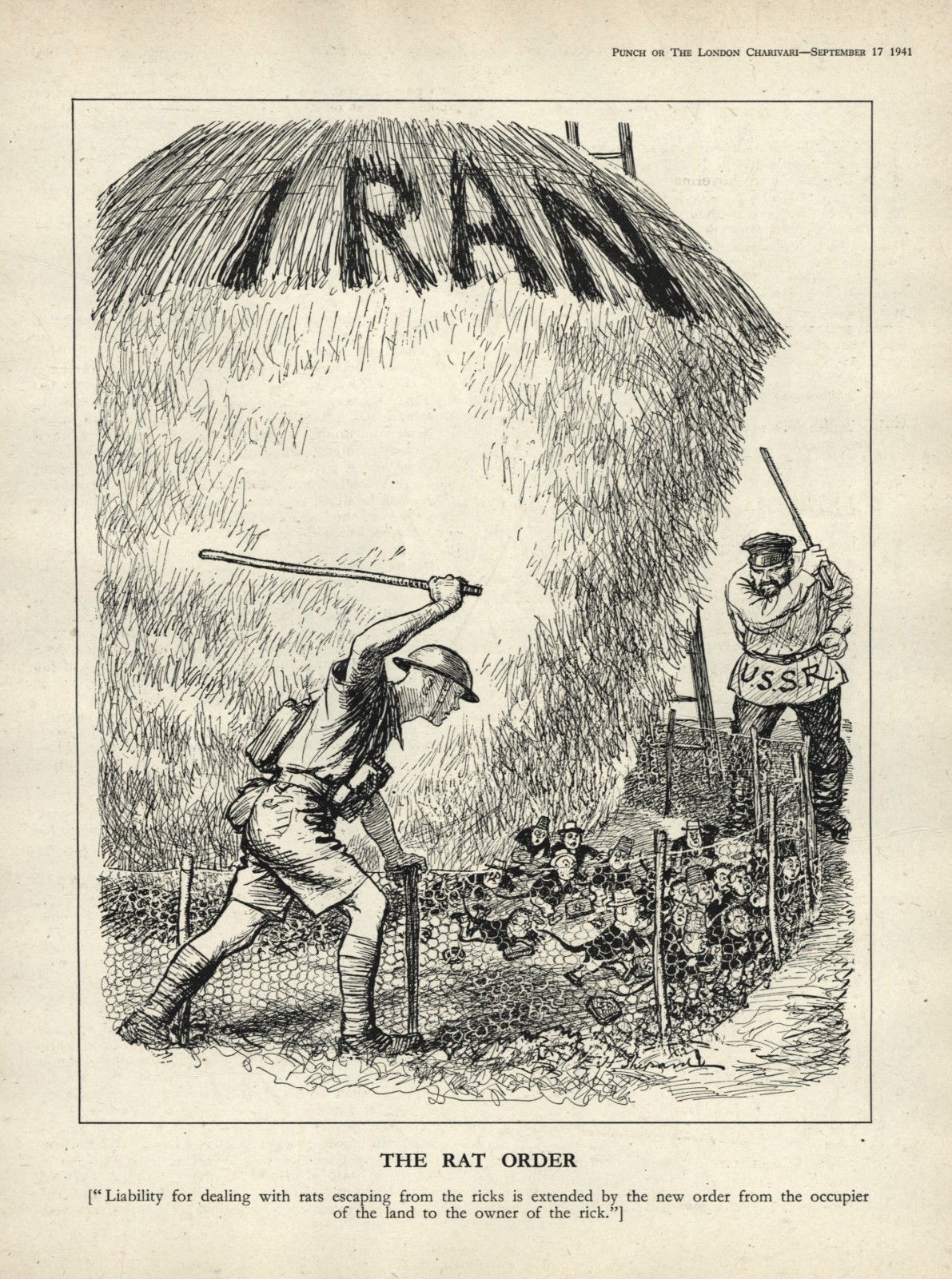 Rare WW2 British Cartoon: ANGLO-SOVIET INVASION OF IRAN Persian Corridor RATS