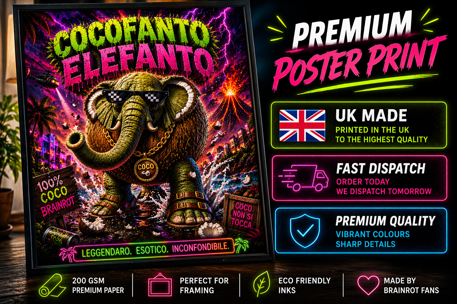 Pick Any 6 Brainrot Posters Neon Meme Wall Art Gaming Room UK Print