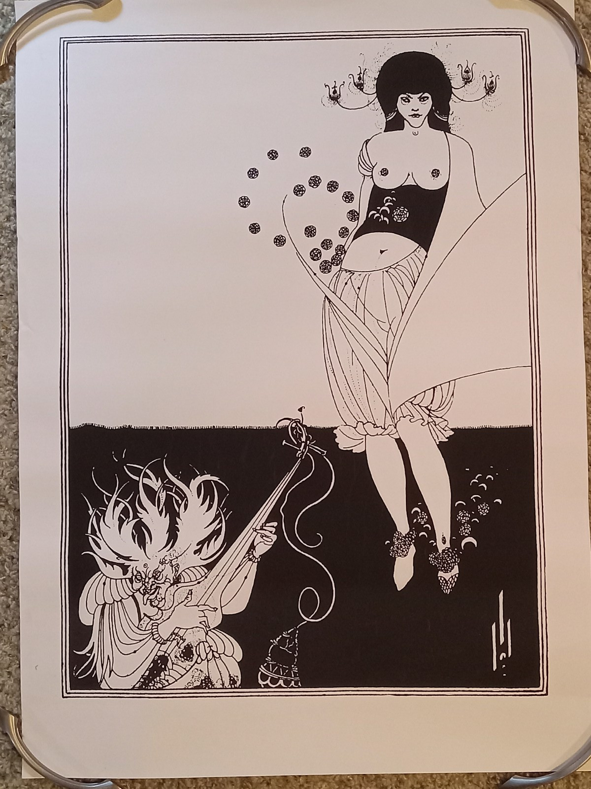 Vintage Aubrey Beardsley Salome: ” Stomach Dance ” Lithograph Print 19″ X 26″