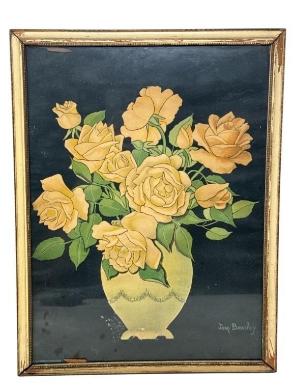 Framed Art Deco Jean Beasley Rose Print 13″ x 17 1/2″