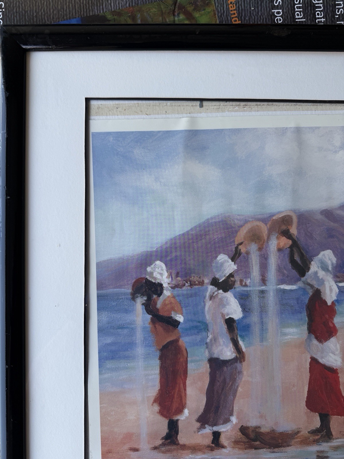 Large Framed Canvas Art Women at Shore Vintage Avon Print? 24×28 in Handwritten
