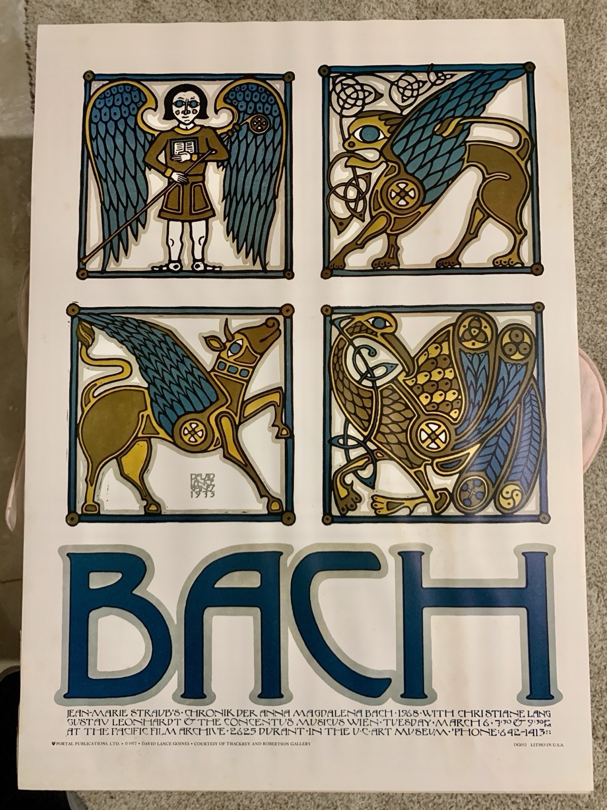 True 1977 2nd Edition David Lance Goines Bach Portal Pub. Poster 28×20 Unframed