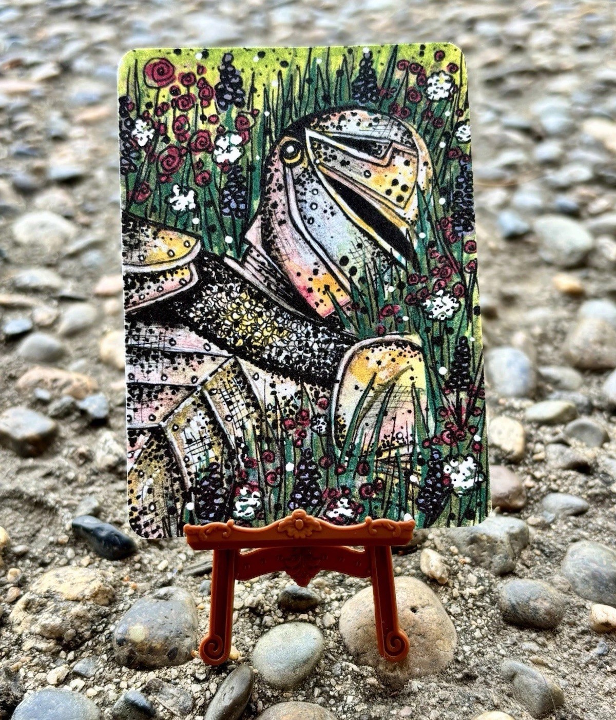 ACEO PRINT Original Art Card Mini Flowers Meadow Knight Medieval Fantasy the.oa