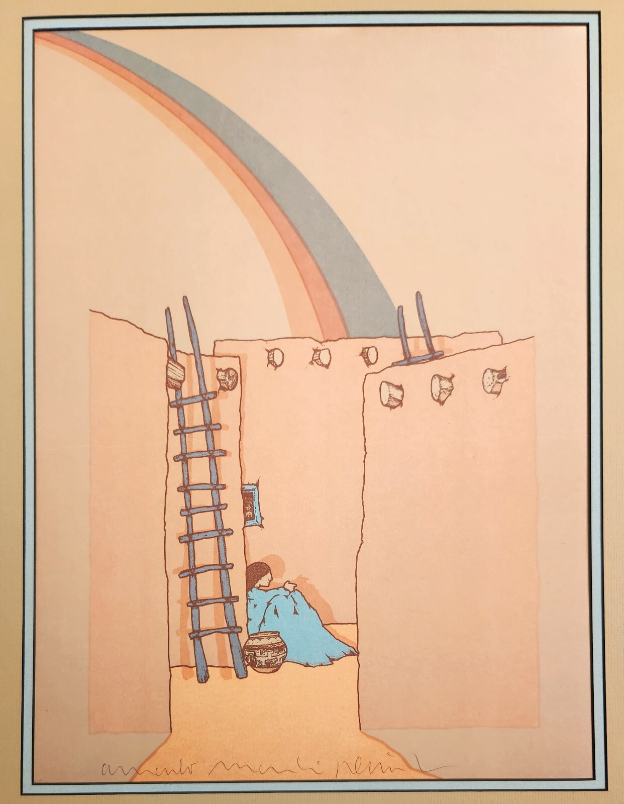 Amado Maurilio Pena Jr Signed Artist “El Arco Iris” The Rainbow Pueblo 1980s