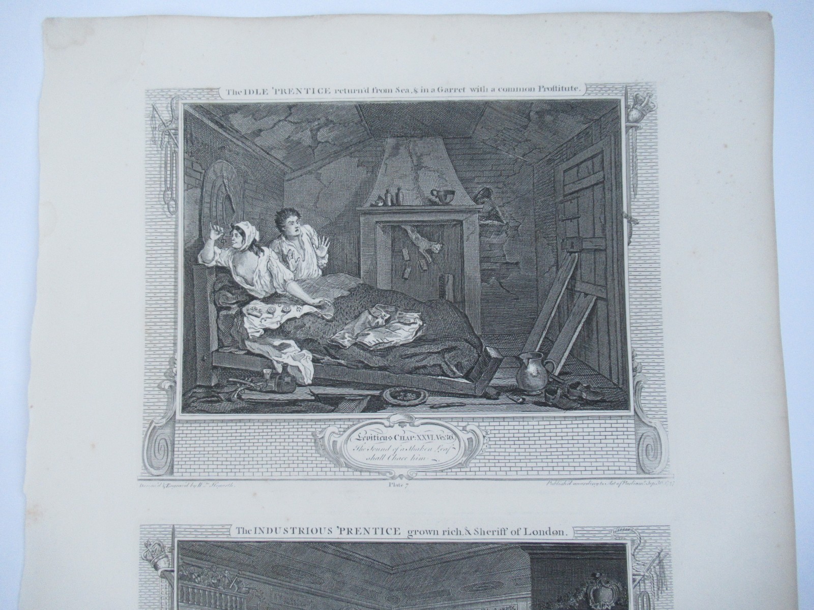 Eleven (of 12) original antique prints by William Hogarth, Industry and Idleness