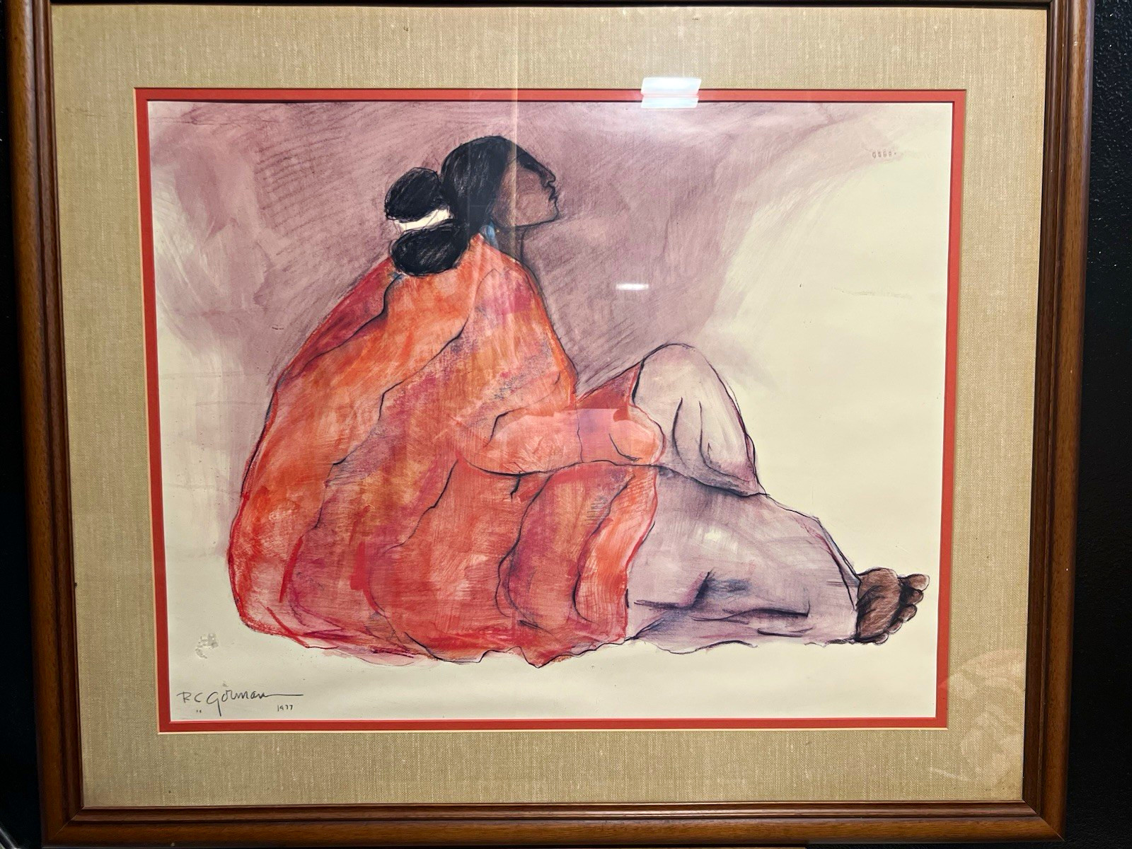 R. C. Gorman Framed Signed Dated 1977 Woman Figure Figurative Print