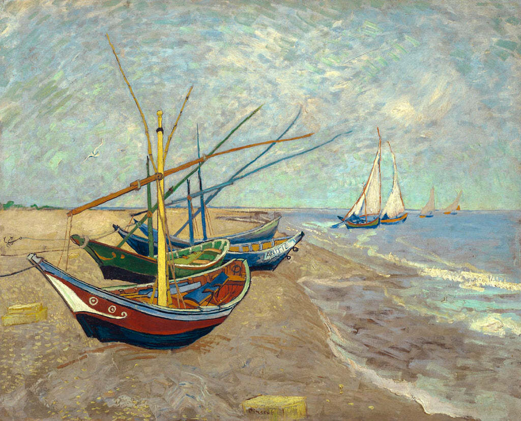 Boats Saintes-maries by Vincent van Gogh Fine Art Print Sailboat Seascape 26×32